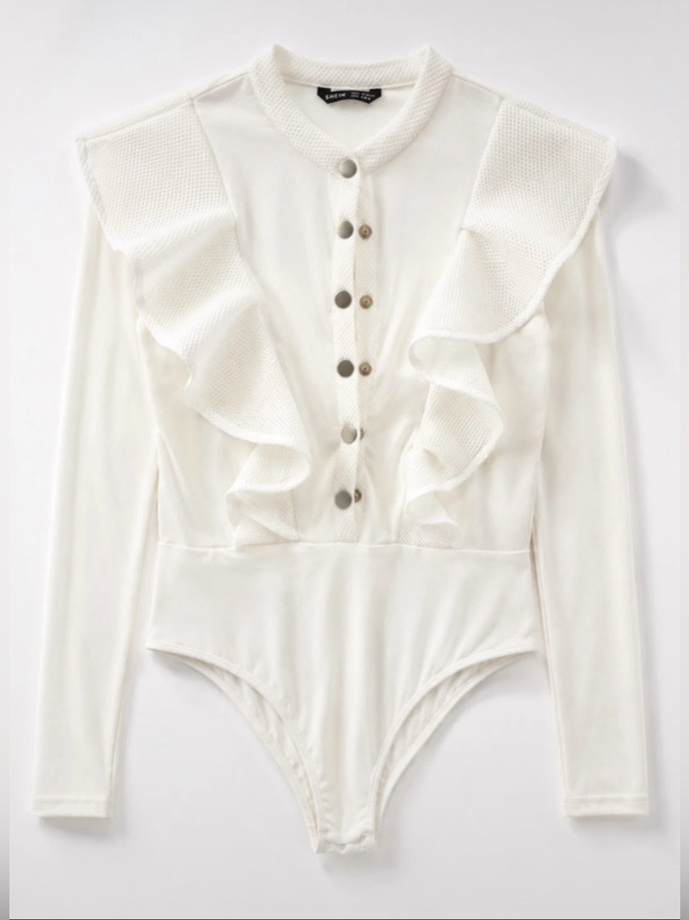 SHEIN White Ruffle Button Bodysuit Size XL